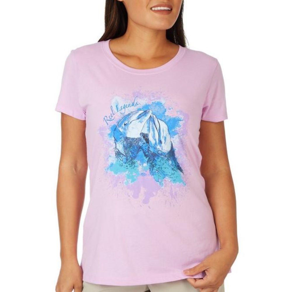 REEL LEGEND - Womens Watercolor Dolphin T-Shirt / Size X-LARGE